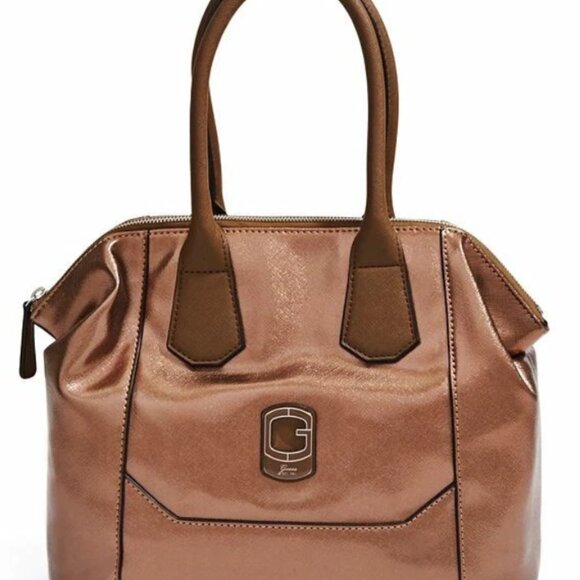 GUESS Metallic Bronze Satchel Tote Handbag - Picture 4 of 7
